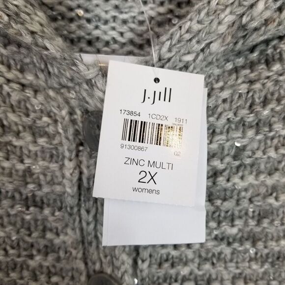 J.Jill  Women Long Hooded Zinc Multi Sequined Cardigan Sz L Gray Sweater - Picture 9 of 10